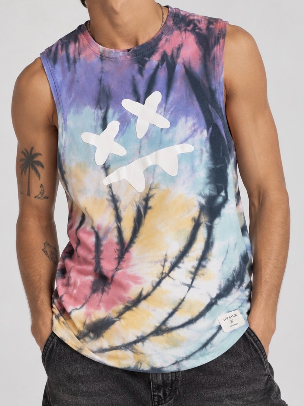 SikSilk x Steve Aoki Tie Dye Graphic Muscle Tank Top Men’s S Streetwear